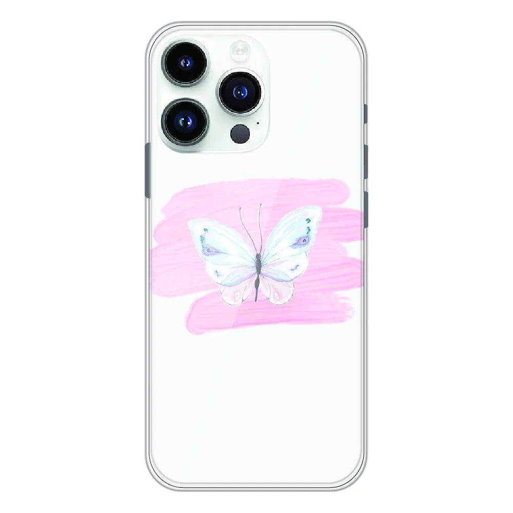 Minimal Butterfly Blush Art - Printed Silicone Case For Apple iPhone 14 Pro Max