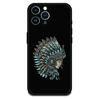 Tribal Warrior Feather Headdress - Glossy Metal Silicone Case For Apple iPhone 14 Pro Max