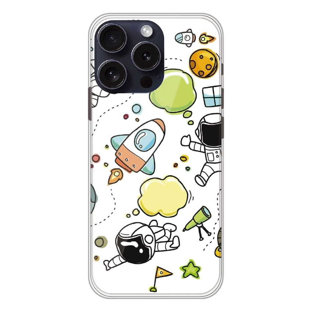 Cute Rocket & Galaxy - Printed Silicone Case For Apple iPhone 14 Pro Max