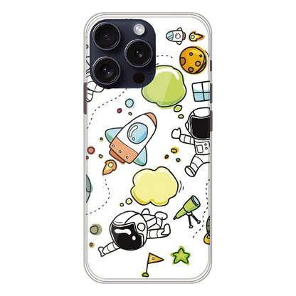 Cute Rocket & Galaxy - Printed Silicone Case For Apple iPhone 14 Pro Max