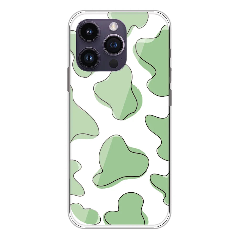 Green Cow Print - Clear Printed Silicone Case For Apple iPhone Models- Apple iPhone 14 pro max