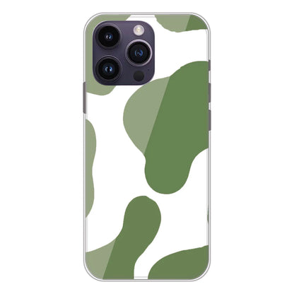 Olive Green Cow Print - Clear Printed Silicone Case For Apple iPhone Models- Apple iPhone 14 pro max