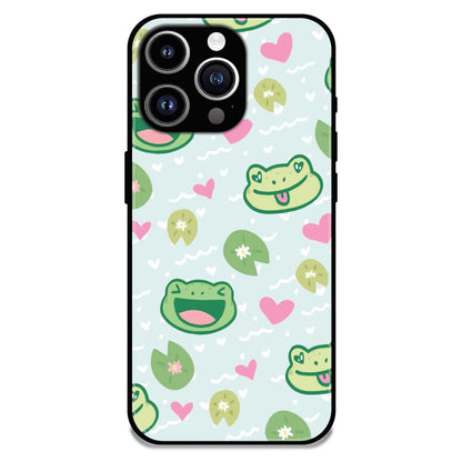 Cute Frog & Heart Pattern - Glossy Metal Silicone Case For Apple iPhone 14 Pro Max