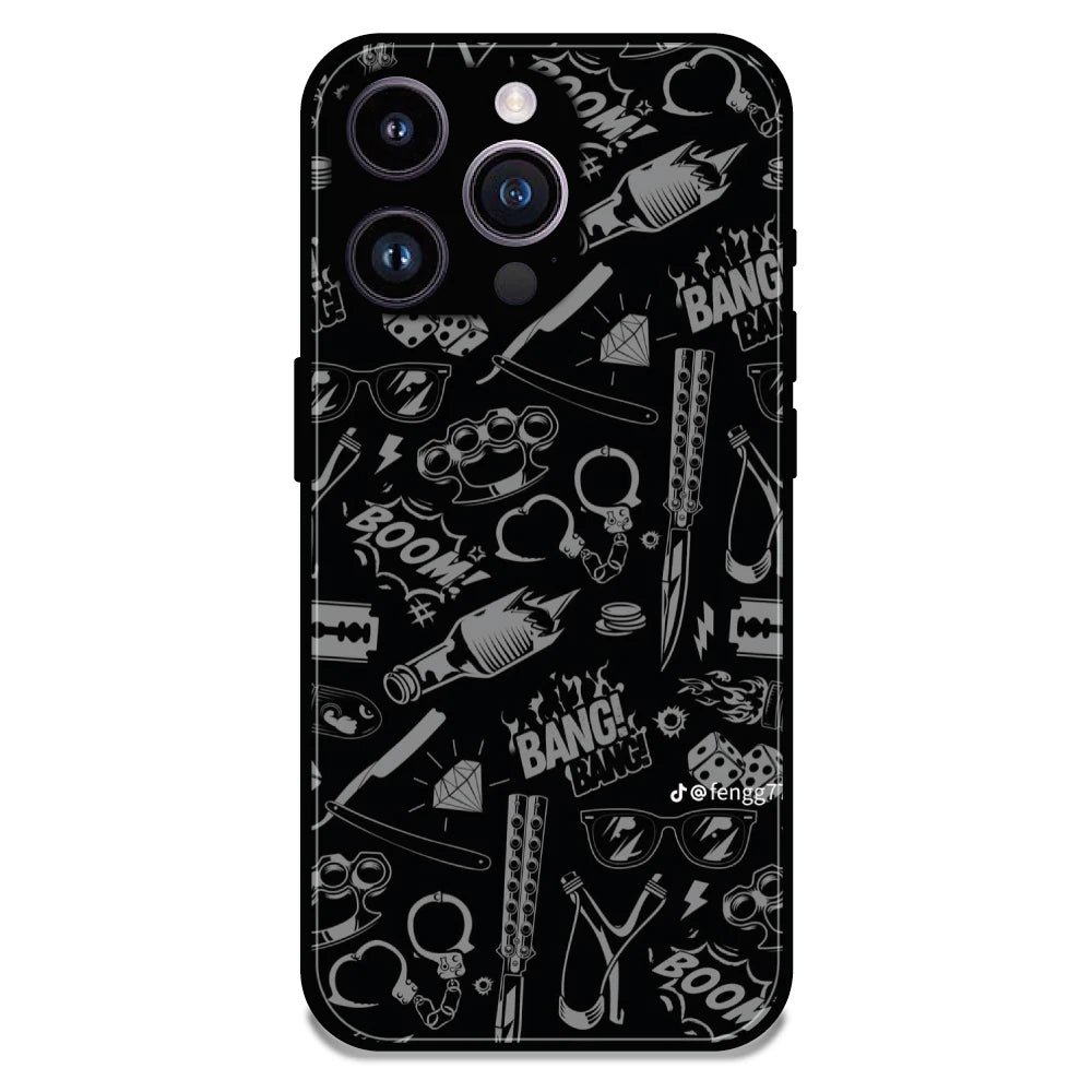 Black Graphic Street Art - Glossy Metal Silicone Case For Apple iPhone 14 Pro Max
