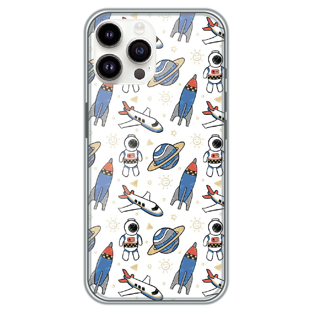 Doodle Space Explorer - Printed Silicone Case for Apple iPhone 14 Pro Max