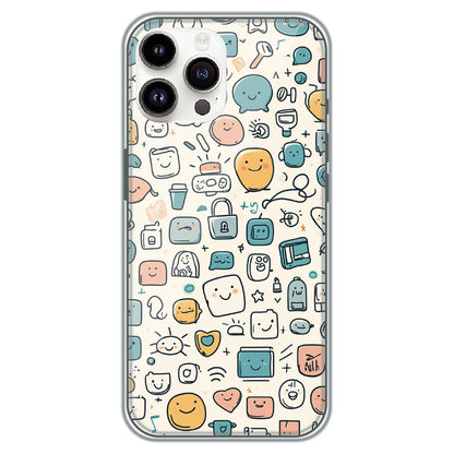 Happy Doodle Icons - Printed Silicone Case for Apple iPhone 14 Pro Max