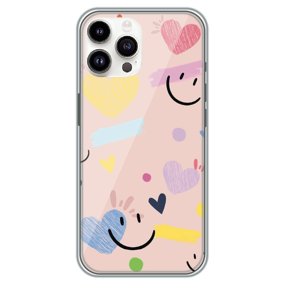 Happy Hearts Doodle - Printed Silicone Case for Apple iPhone 14 Pro Max