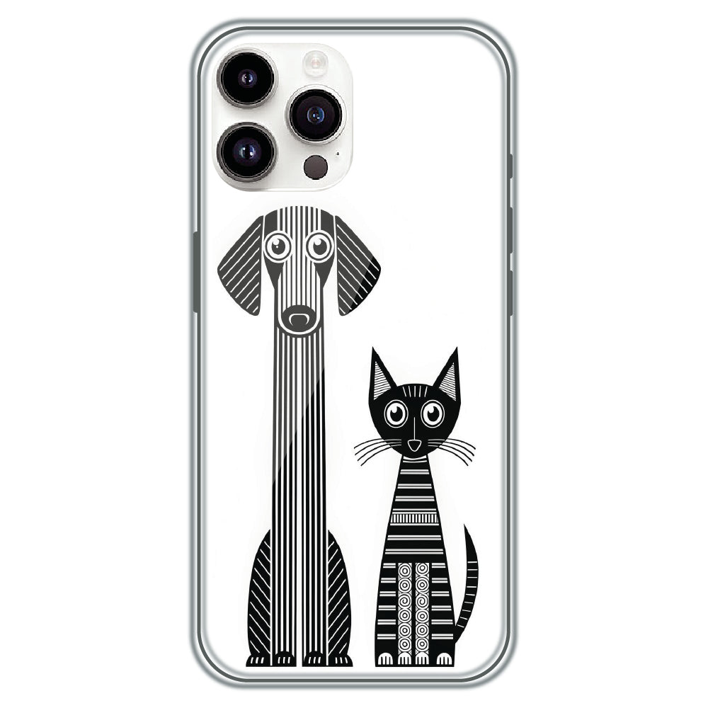 Line Art Dog & Cat - Printed Silicone Case for Apple iPhone 14 Pro Max