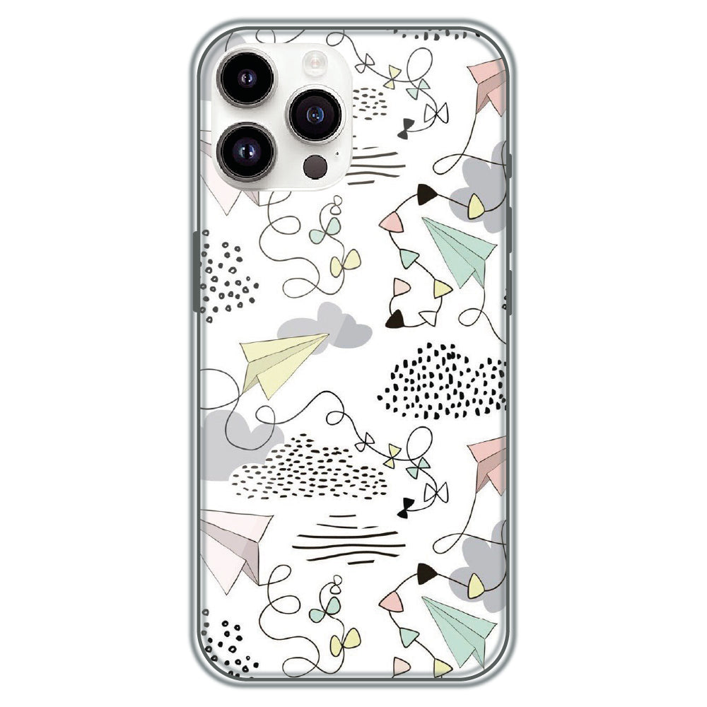 Paper Plane Doodles - Printed Silicone Case for Apple iPhone 14 Pro Max