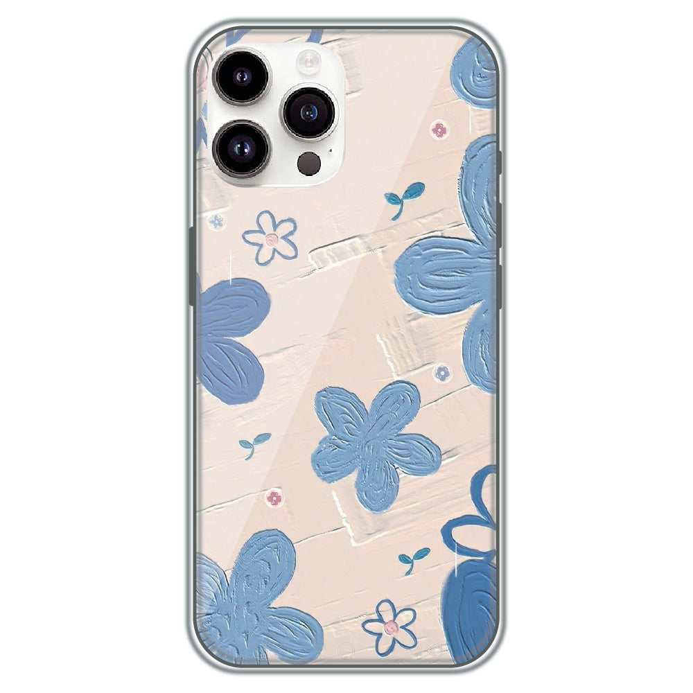 Textured Blue Blossoms - Printed Silicone Case for Apple iPhone 14 Pro Max