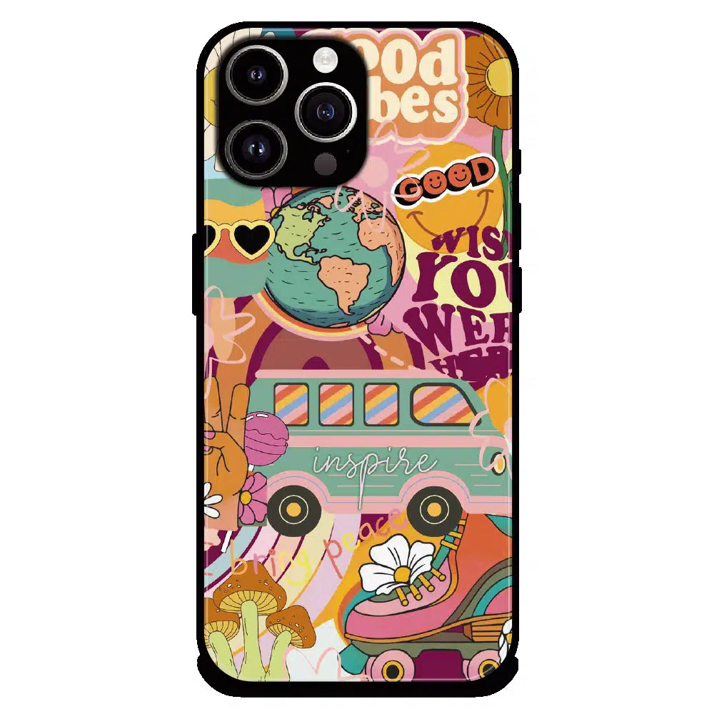 Good Vibes Retro Travel Art - Glossy Metal Silicone Case For Apple iPhone 14 Pro Max