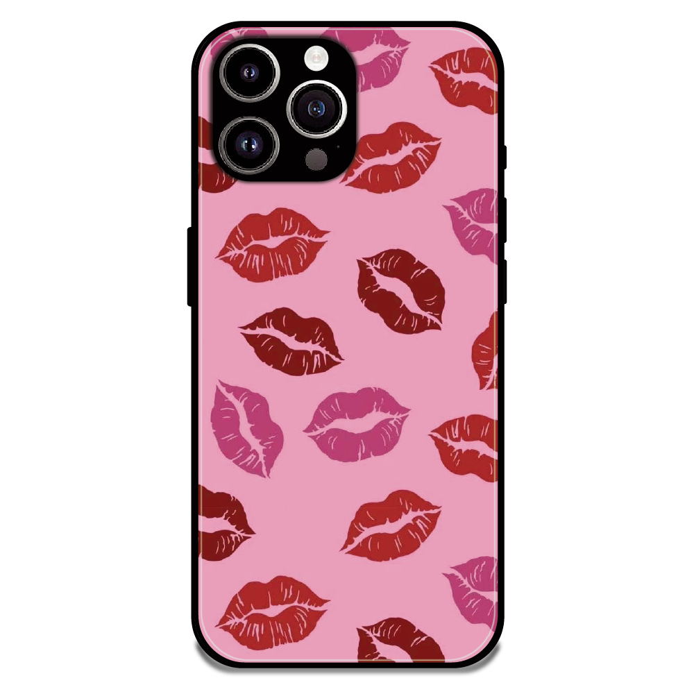 Pink Lips Pop Art Pattern - Glossy Metal Silicone Case For Apple iPhone 14 Pro Max