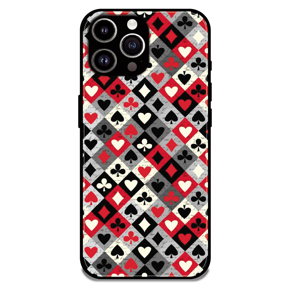 Classic Card Symbols - Glossy Metal Silicone Case For Apple iPhone 14 Pro Max