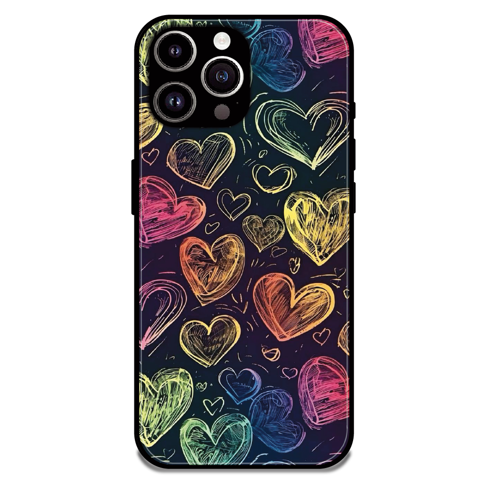 Neon Love Scribble - Glossy Metal Silicone Case For Apple iPhone 14 Pro Max