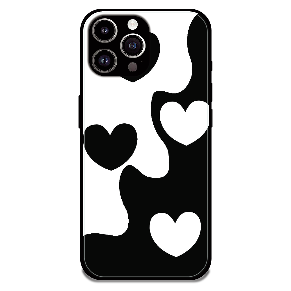 Monochrome Heart Flow - Glossy Metal Silicone Case For Apple iPhone 14 Pro Max