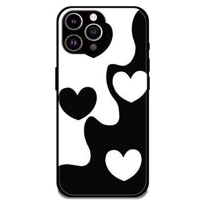 Monochrome Heart Flow - Glossy Metal Silicone Case For Apple iPhone 14 Pro Max