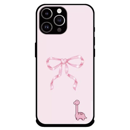 Cute Pink Dino Bow - Glossy Metal Silicone Case For Apple iPhone 14 Pro Max