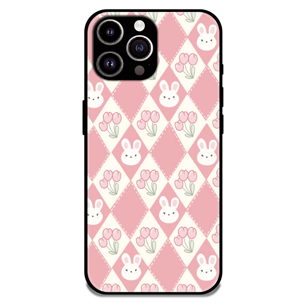 Pink Bunny Argyle - Glossy Metal Silicone Case For Apple iPhone 14 Pro Max