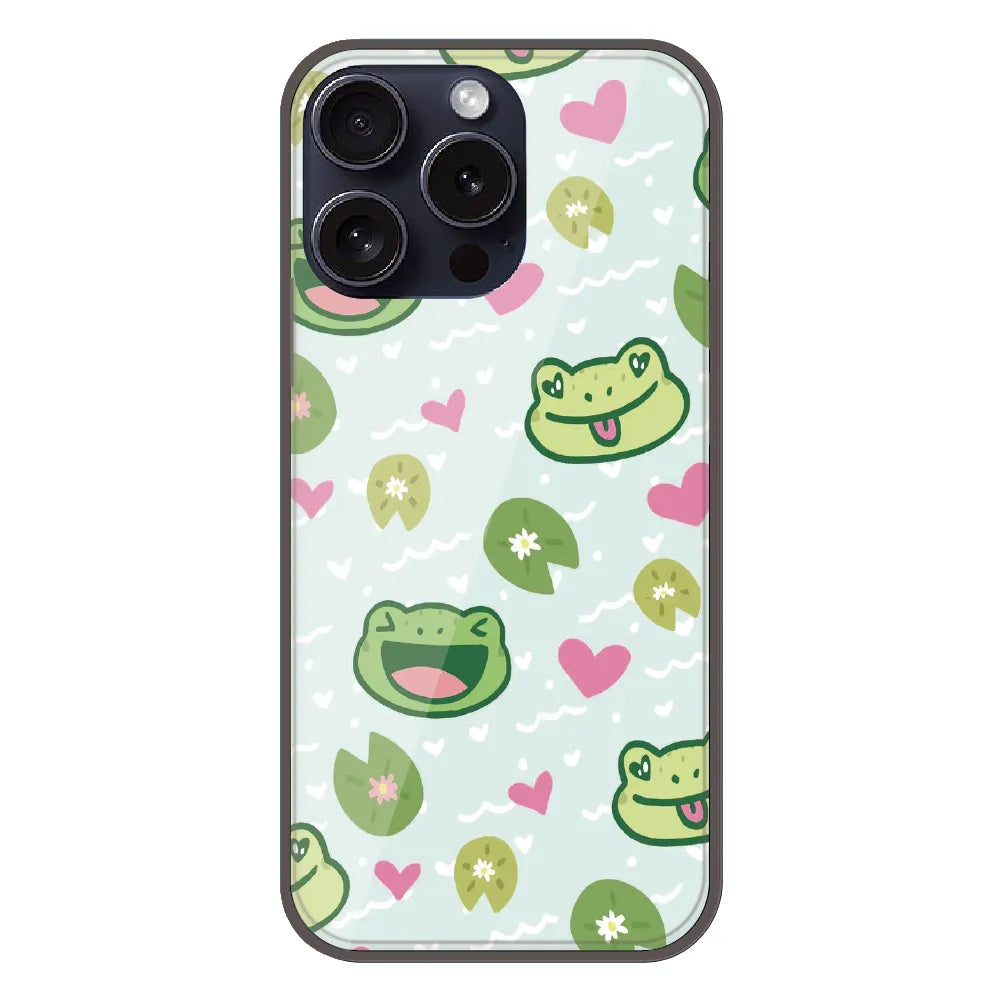 Cute Frog & Heart Pattern - Printed Silicone Case For Apple iPhone 14 Pro Max