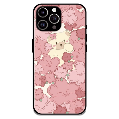 Blush Teddy Floral - Glossy Metal Silicone Case For Apple iPhone 14 Pro Max