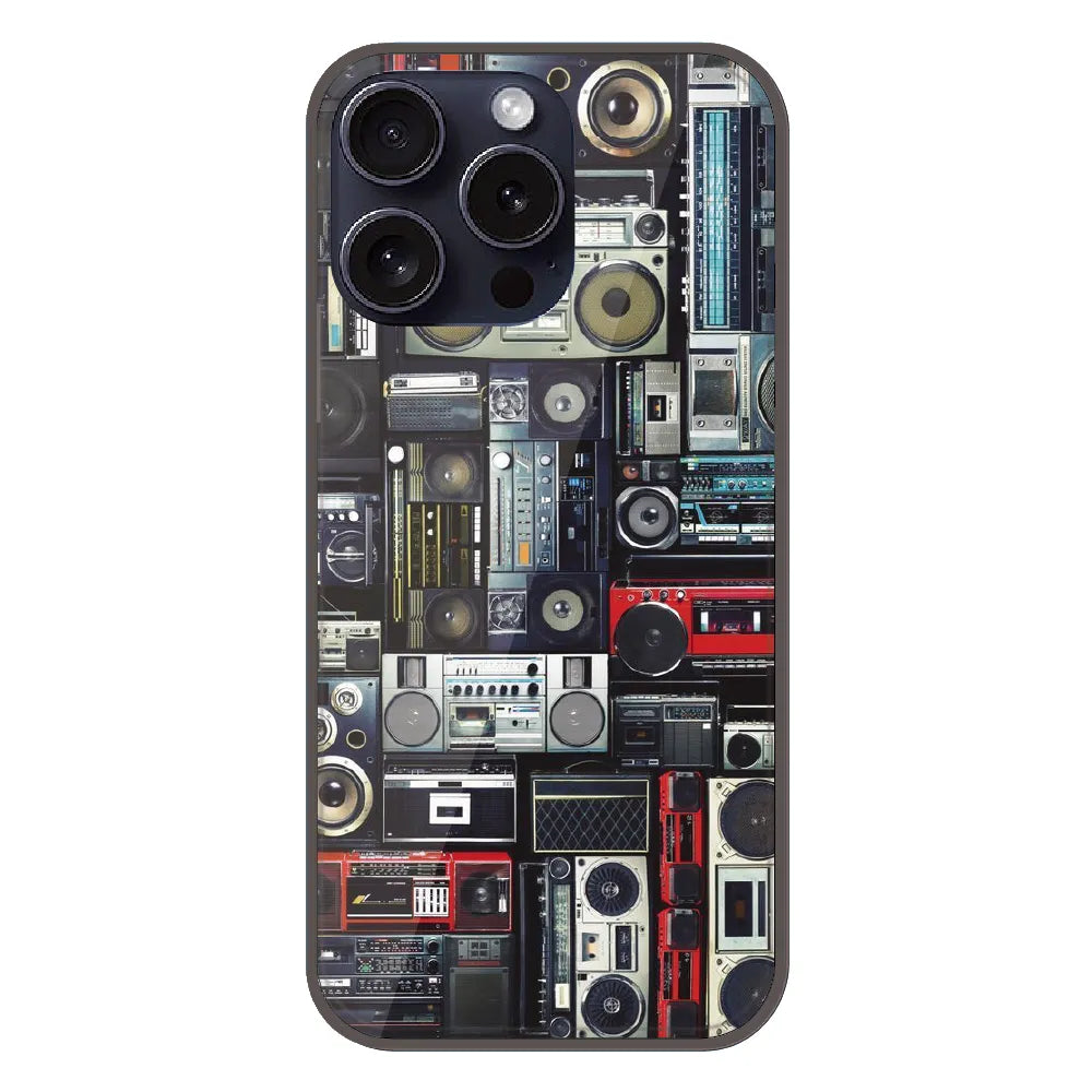 Retro Boombox Music Pattern - Printed Silicone Case For Apple iPhone 14 Pro Max