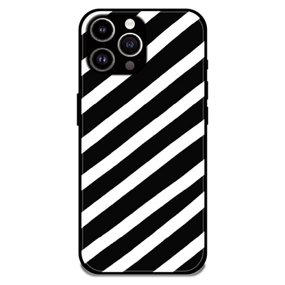 Monochrome Diagonal Stripe - Glossy Metal Silicone Case For Apple iPhone 14 Pro Max