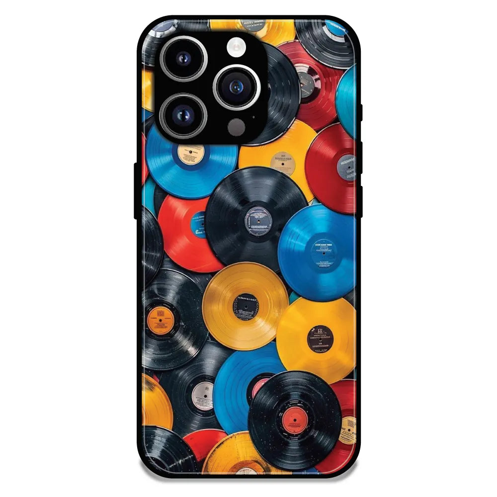 Retro Vinyl Record Pattern - Glossy Metal Silicone Case For Apple iPhone 14 Pro Max