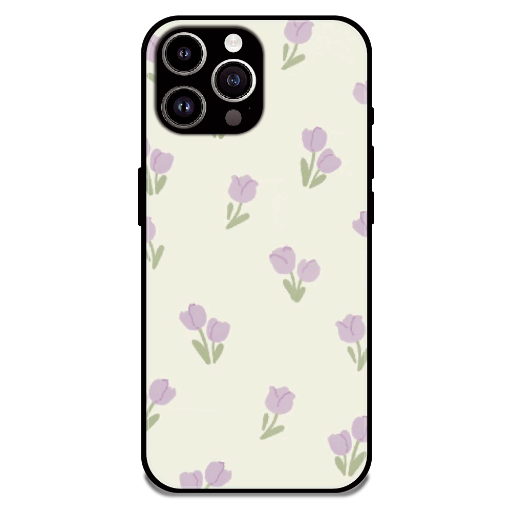 Minimal Tulip Pattern - Glossy Metal Silicone Case For Apple iPhone 14 Pro Max