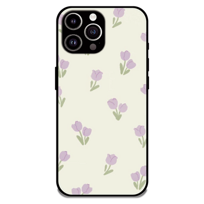 Minimal Tulip Pattern - Glossy Metal Silicone Case For Apple iPhone 14 Pro Max