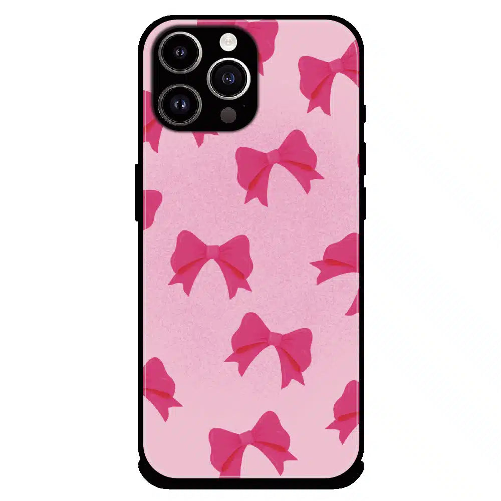 Pink Bow Aesthetic Pattern - Glossy Metal Silicone Case For Apple iPhone 14 Pro Max