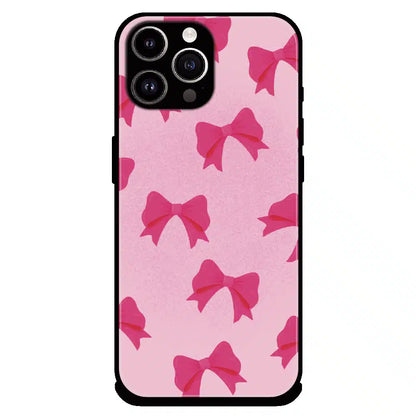 Pink Bow Aesthetic Pattern - Glossy Metal Silicone Case For Apple iPhone 14 Pro Max