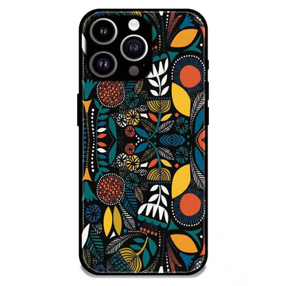 Folk Floral Night Garden - Glossy Metal Silicone Case For Apple iPhone 14 Pro Max