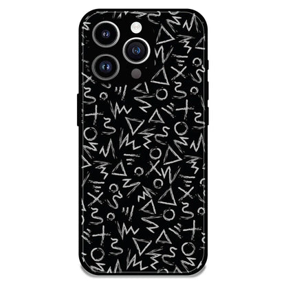 Geometric Black & White Pattern - Glossy Metal Silicone Case For Apple iPhone 14 Pro Max