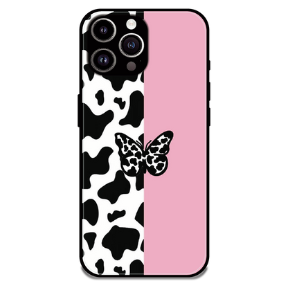 Cow Print Butterfly - Glossy Metal Silicone Case For Apple iPhone 14 Pro Max
