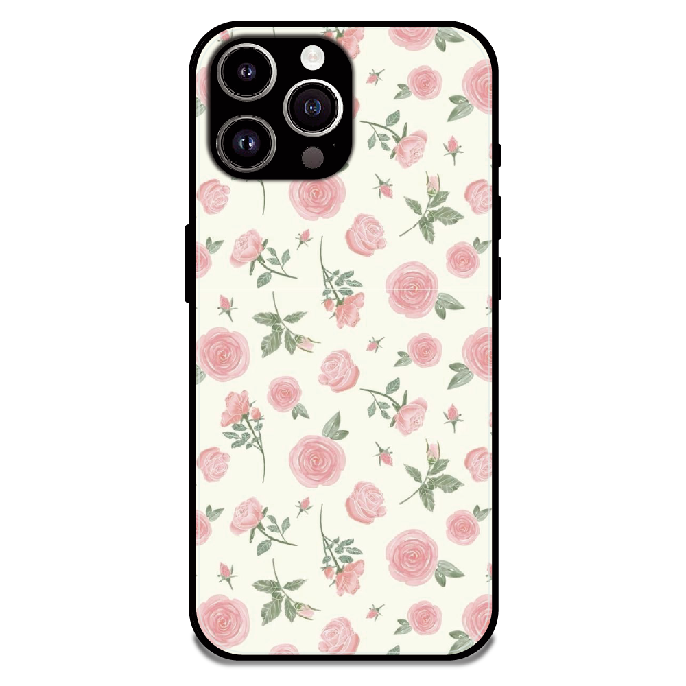 Soft Pink Rose Bloom - Glossy Metal Silicone Case For Apple iPhone 14 Pro Max