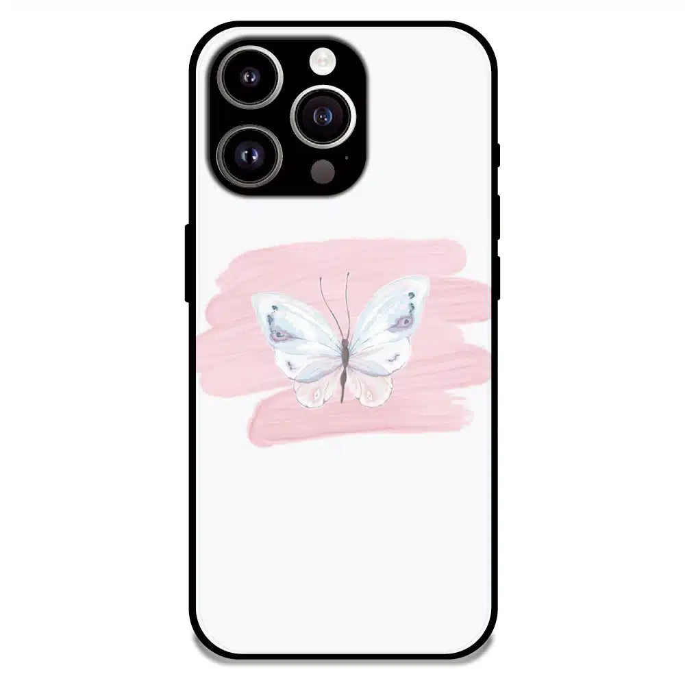 Minimal Butterfly Blush Art - Glossy Metal Silicone Case For Apple iPhone 14 Pro Max