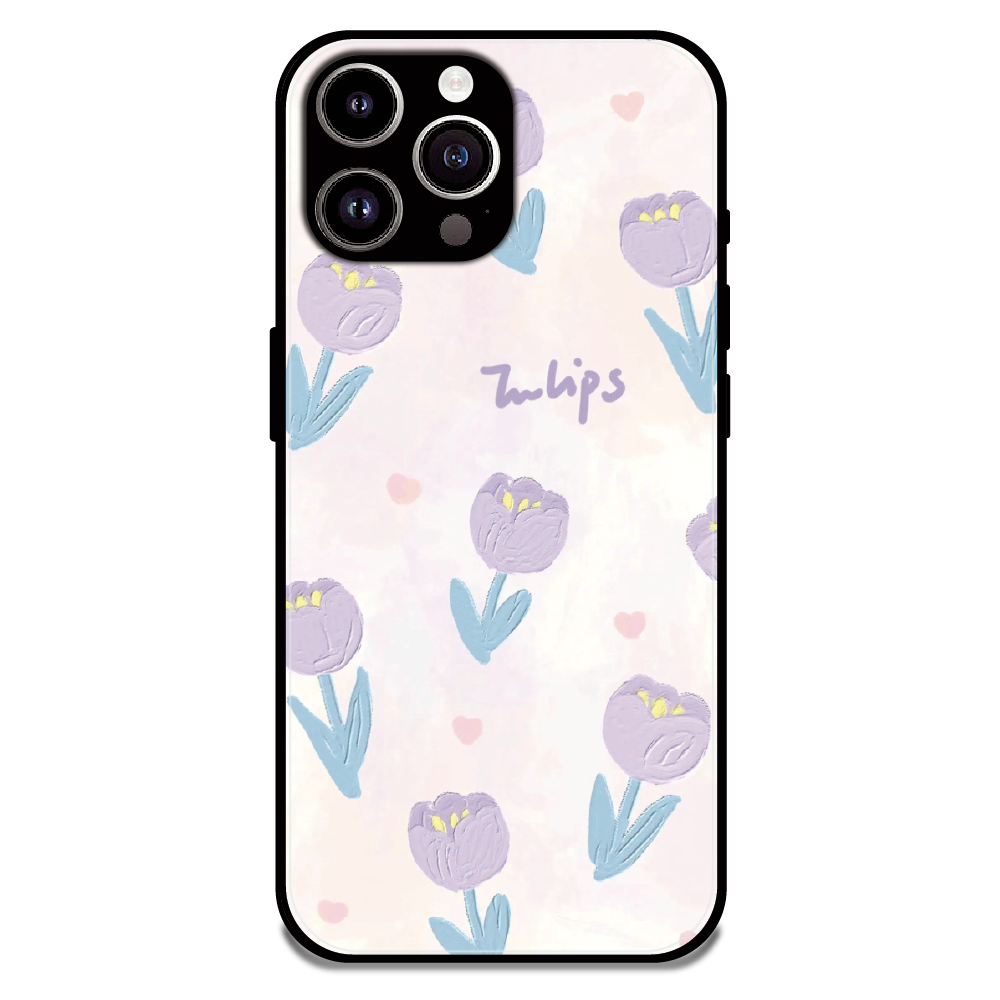 Pastel Tulip Floral - Glossy Metal Silicone Case For Apple iPhone 14 Pro Max