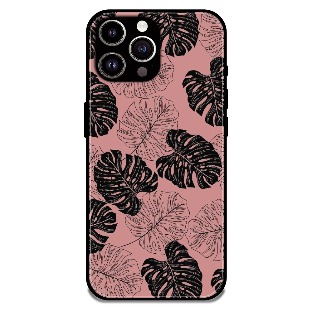 Tropical Monstera Leaf Pattern - Glossy Metal Silicone Case For Apple iPhone 14 Pro Max