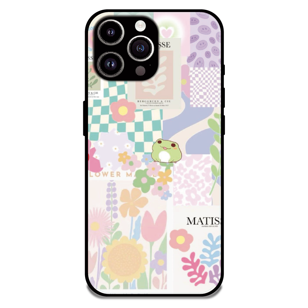 Cute Pastel Floral Collage Art - Glossy Metal Silicone Case For Apple iPhone 14 Pro Max