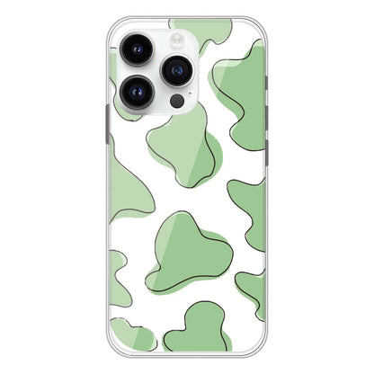 Green Cow Print - Clear Printed Silicone Case For Apple iPhone Models- Apple iPhone 14 pro