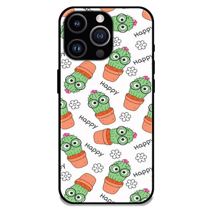 Cute Cactus Happy - Glossy Metal Silicone Case For Apple iPhone 14 Pro