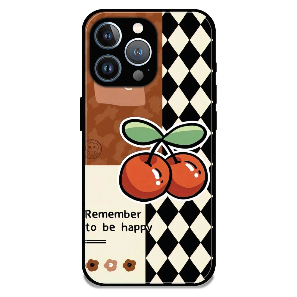 'Cherry “Remember to Be Happy” - Glossy Metal Silicone Case For Apple iPhone 14 Pro