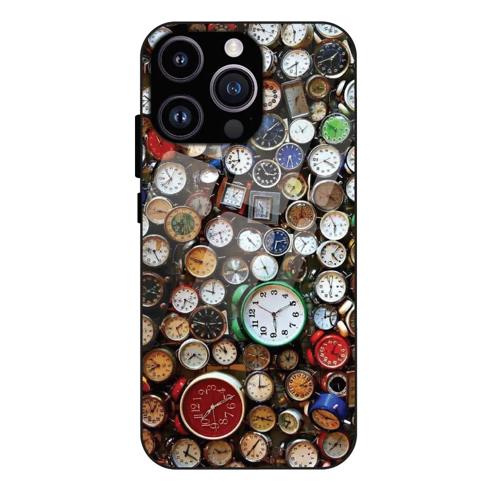 Retro Timepiece Pattern - Glass Case For Apple iPhone 14 Pro