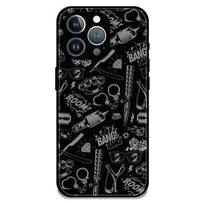 Black Graphic Street Art - Glossy Metal Silicone Case For Apple iPhone 14 Pro