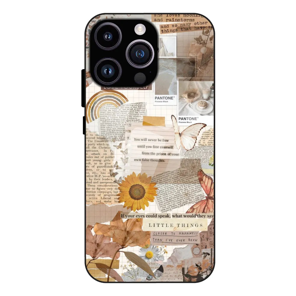 Aesthetic Butterfly & Sunflower - Glass Case For Apple iPhone 14 Pro