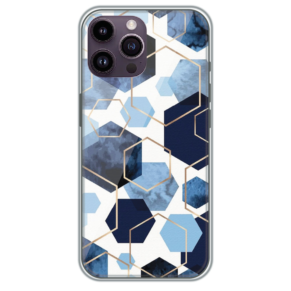 Blue Hex Mosaic - Printed Silicone Case for Apple iPhone 14 Pro