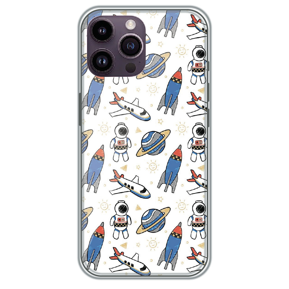 Doodle Space Explorer - Printed Silicone Case for Apple iPhone 14 Pro