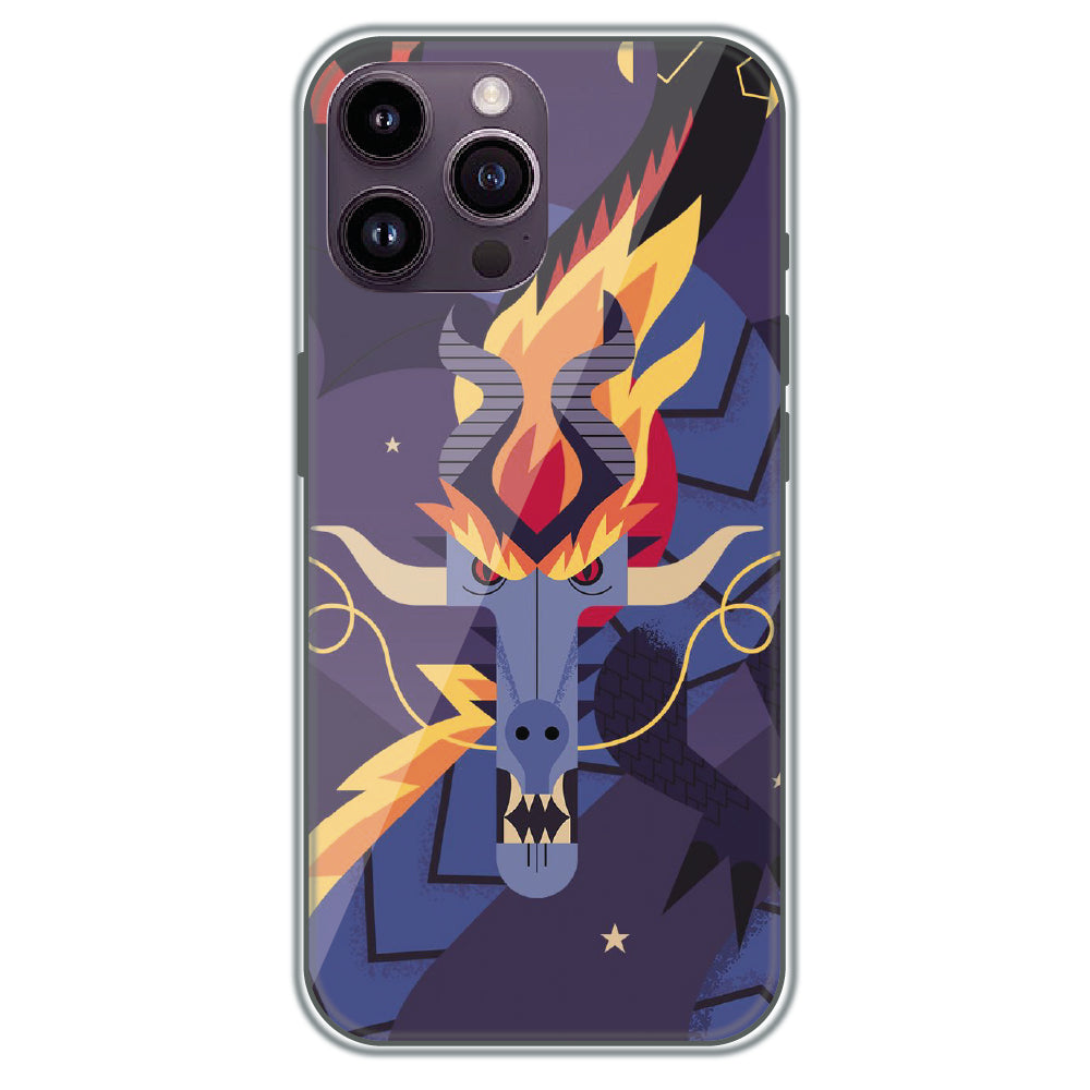 Geometric Fire Dragon - Printed Silicone Case for Apple iPhone 14 Pro