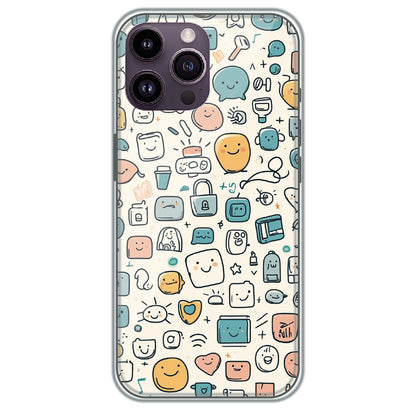 Happy Doodle Icons - Printed Silicone Case for Apple iPhone 14 Pro