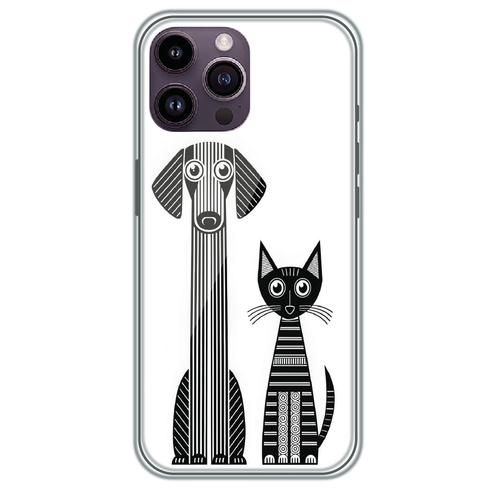 Line Art Dog & Cat - Printed Silicone Case for Apple iPhone 14 Pro